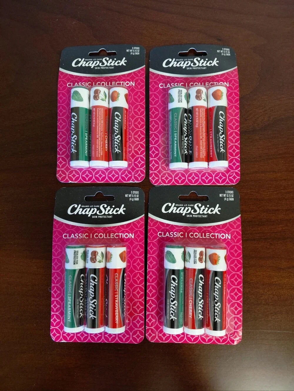 ChapStick Classic Collection Lip Balm 4 Packs  Cherry, Strawberry, Spearmint